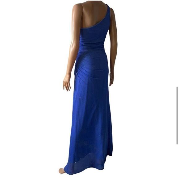 Vintage Kristopher maxi body con dress one shoulder ruched Sky blue stretch SZ M - Picture 3 of 9